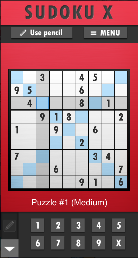 Screenshot of SUDOKU plus - a Sudoku X is open