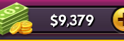 A screenshot of a cash total reading 9379 dollars, with a plus button next to it.