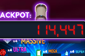 A screen reading 114447, saying jackpot.