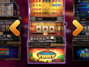 An illustrated slot machine with a play button underneath.