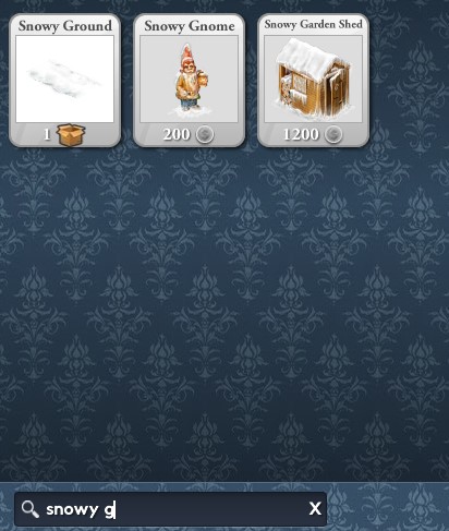 A search for Snowy g showing three items.