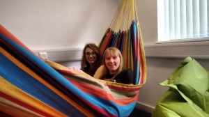 Kim and Alice relaxing in our hammock