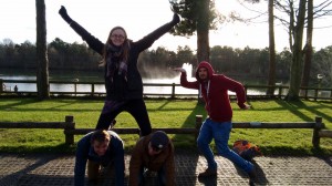 Graeme's challenge team at CenterParcs making a human pyramid